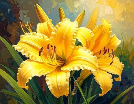 Close-up painting of radiant yellow flowers