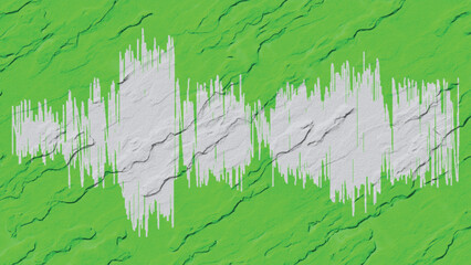 Sound wave painted on a green wall with rough texture and white paint