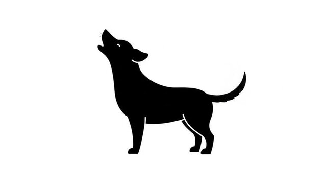 A black silhouette of a dog howling on a white background
