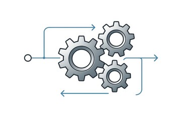 Obraz premium Efficient management workflow shown as interlocking gears with directional arrows and links