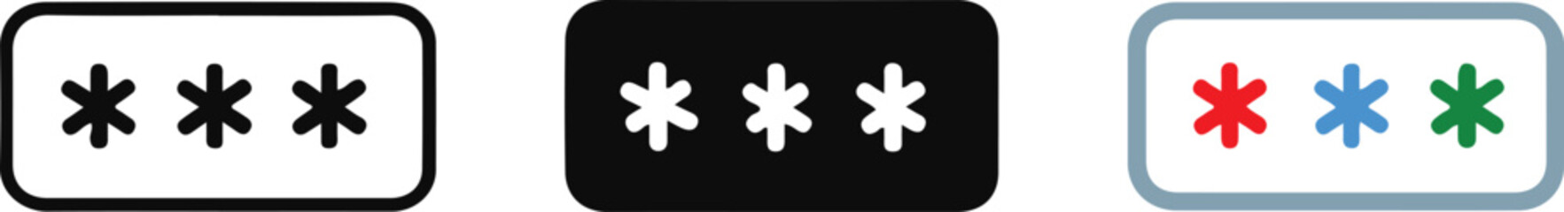 Obraz premium Three Password Asterisk Icons in Different Styles symbol outline