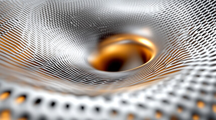 Gold, silver, and white data technology concept with funnel symbolizing flow and processing of vast data into insights, empty space reflecting chaos and potential