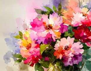 Watercolor Floral Bouquet with Vibrant Colors and Soft Hues