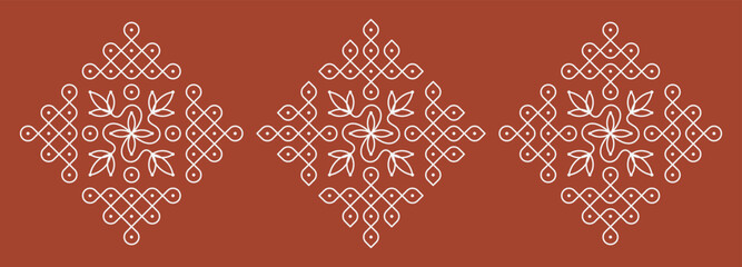 Set of Indian folk art pulli kolam. editable home decor patterns