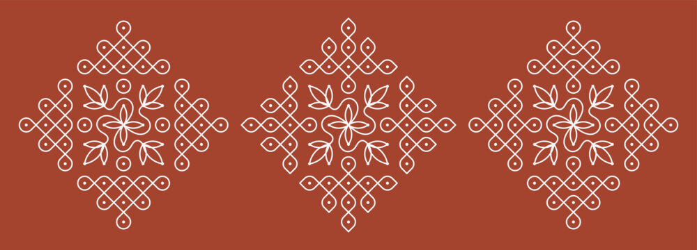 Set of Indian folk art pulli kolam. editable home decor patterns