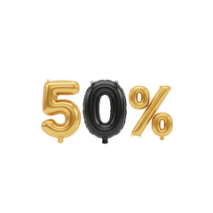 3d render of a discount symbol made of many spheres 50%