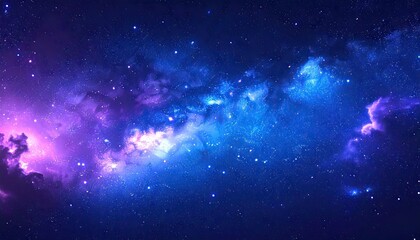 Obraz premium Cosmic Nebula with Deep Blue and Purple Hues Dotted with Starry Light in Dark Background