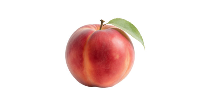 Fresh, Ripe Stone Fruit with Green Leaf on White Background