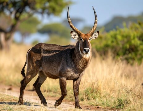 Horned antelope in sunny savanna - Powered by Adobe