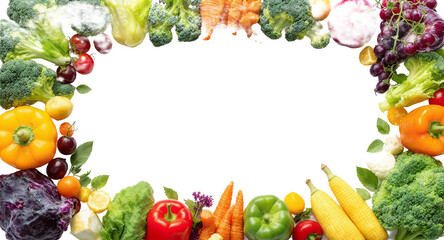 Fruits and Vegetables Frame on White Background Healthy Eating Concept
