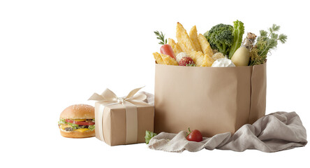 Gift Bag with Food Items and a Present
