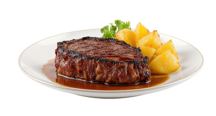 Grilled Steak with Potatoes on a Plate, Delicious Culinary Photography