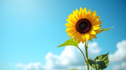 Fototapeta premium A single sunflower stands tall against a bright blue sky