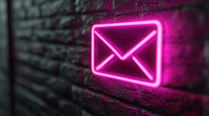 Neon light email icon glowing in vibrant colors symbolizing digital communication connectivity messaging and modern technology in a sleek futuristic style