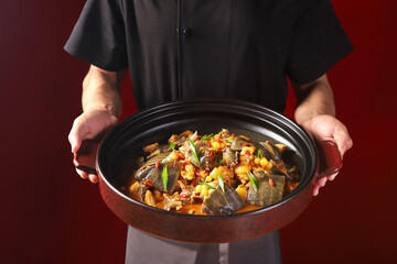 Chinese traditional seafood hotpot turtle soup spicy taste