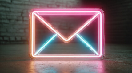 Neon light email icon glowing in vibrant colors symbolizing digital communication connectivity messaging and modern technology in a sleek futuristic style