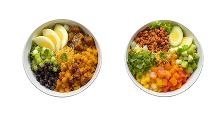 Healthy and Colorful Bowls on White Background
