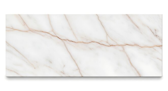 Close-up view of a rectangular, off-white marble tile with brown veining