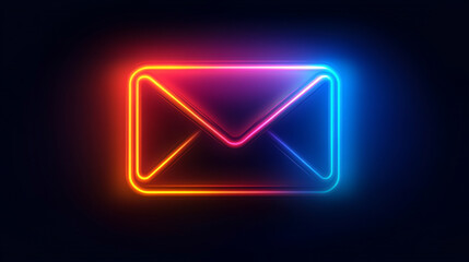 Neon light email icon glowing in vibrant colors symbolizing digital communication connectivity messaging and modern technology in a sleek futuristic style