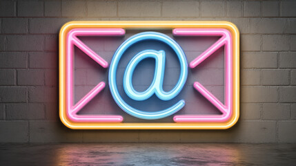 Neon light email icon glowing in vibrant colors symbolizing digital communication connectivity messaging and modern technology in a sleek futuristic style