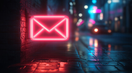 Neon light email icon glowing in vibrant colors symbolizing digital communication connectivity messaging and modern technology in a sleek futuristic style