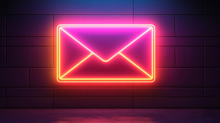 Neon light email icon glowing in vibrant colors symbolizing digital communication connectivity messaging and modern technology in a sleek futuristic style