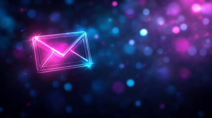 Neon light email icon glowing in vibrant colors symbolizing digital communication connectivity messaging and modern technology in a sleek futuristic style