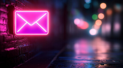 Neon light email icon glowing in vibrant colors symbolizing digital communication connectivity messaging and modern technology in a sleek futuristic style