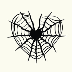 Heart Shape Halloween Spider Web, Hand Drawing Spider Web Vector Illustration for Halloween.