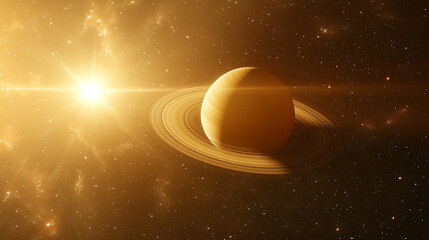 Outer space scene with floating Saturn symbolizing cosmic wonder exploration and the vast mysteries of the universe through planets stars and infinite depth