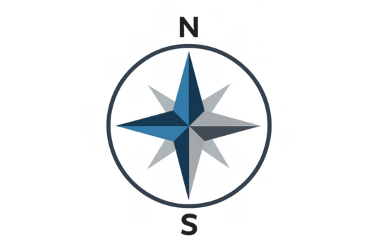 Compass rose showing north and south direction