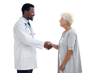 Warm Hospital Greeting: Young Doctor Welcomes Elderly Patient