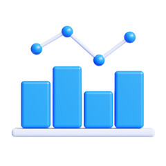 Blue 3D Bar Chart with Connecting Line Graph.