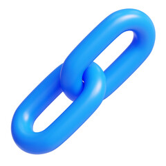 A bright blue chain link isolated on a white background representing connection and unity.