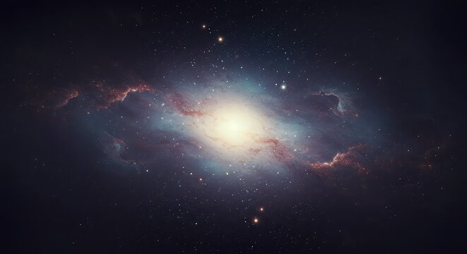 A stunning view of a distant galaxy with a bright central core and swirling nebulae.