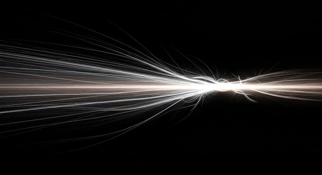 Abstract visualization of light trails emanating from a central point against a black background.
