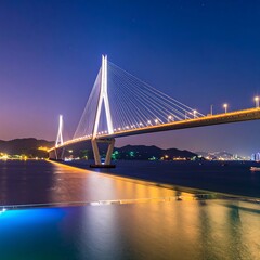 Obraz premium Lit bridge, night