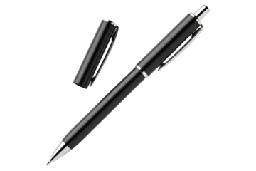 Black executive ballpoint pen with cap for business on a transparent background