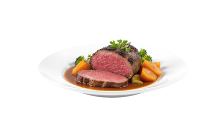 Roast Beef with Vegetables Served on a White Plate