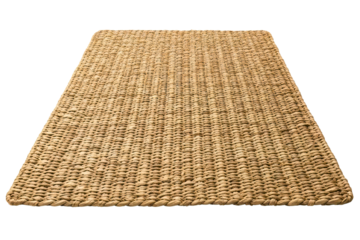 Rectangular jute carpet in a rustic style for home decor on a transparent background