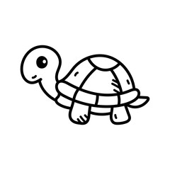 Black and White Turtle Illustration with Transparent Background Cartoon Style