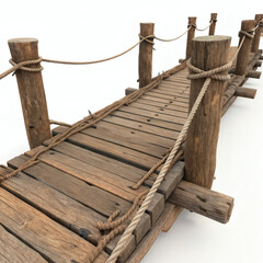 Fototapeta premium Rustic Wooden Bridge with Ropes – Weathered Dock or Pier Structure