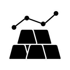 Black Icon of Gold Bars with Rising Graph on Transparent Background for Finance Investment