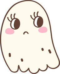 Cute Pastel Ghost Halloween Retro Cartoon Character Hand Drawn Illustration