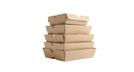Stacked Brown Cardboard Food Containers on White Background