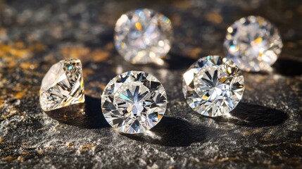 Sparkling Brilliant Cut Diamonds on Dark Background with Reflection