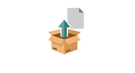 Obraz premium An image depicting a cardboard box with an upward-pointing arrow and a document.