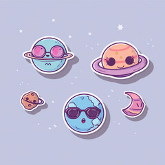 Cute smiling planets in space