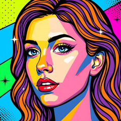 Vibrant Pop Art Portrait of a Woman with Colorful Hair