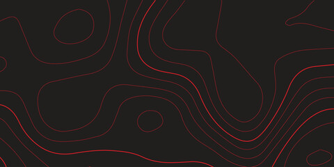 Detailed panoramic topographic map contour red lines black background terrain path mapping modern cartography vector design
